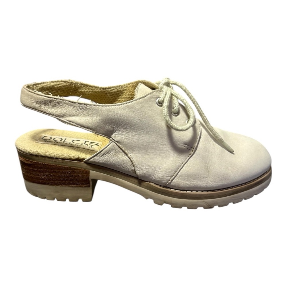 DOLCIS Vintage 90s/Y2k Off White Leather Open-Back Oxford Heeled Mules